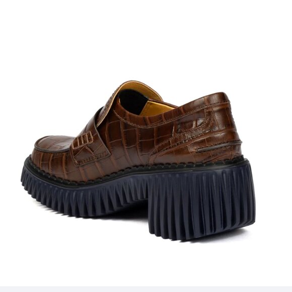 NEW 4CCCCEES Leather Plita Penny Heeled Loafers in brown for women 825 10m5 - Picture 7 of 10